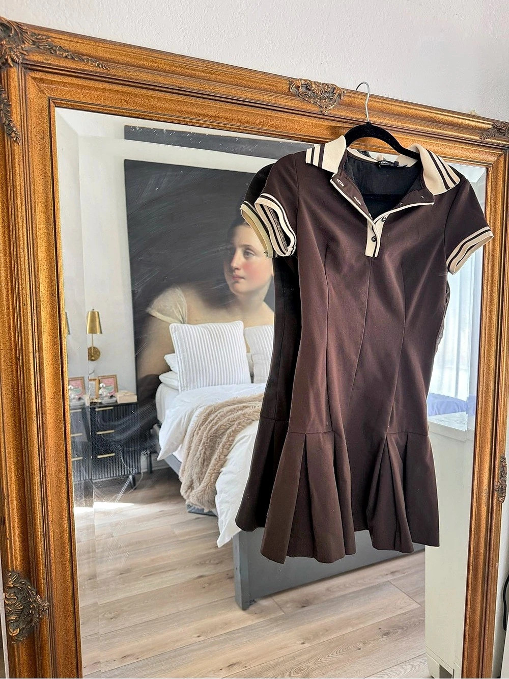 Zara Brown Knit Polo Dress with Contrast Trim